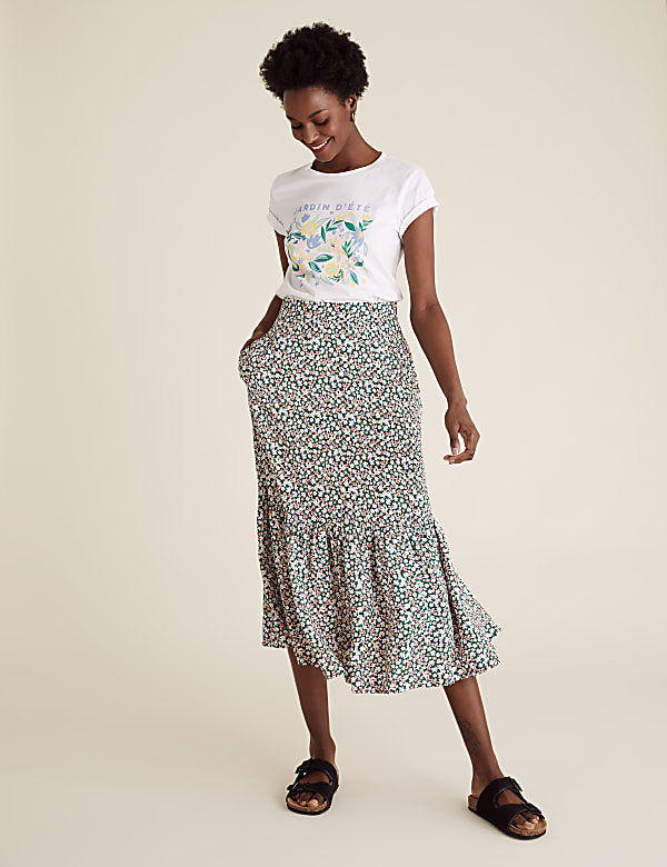 Floral Midi Tiered Skirt