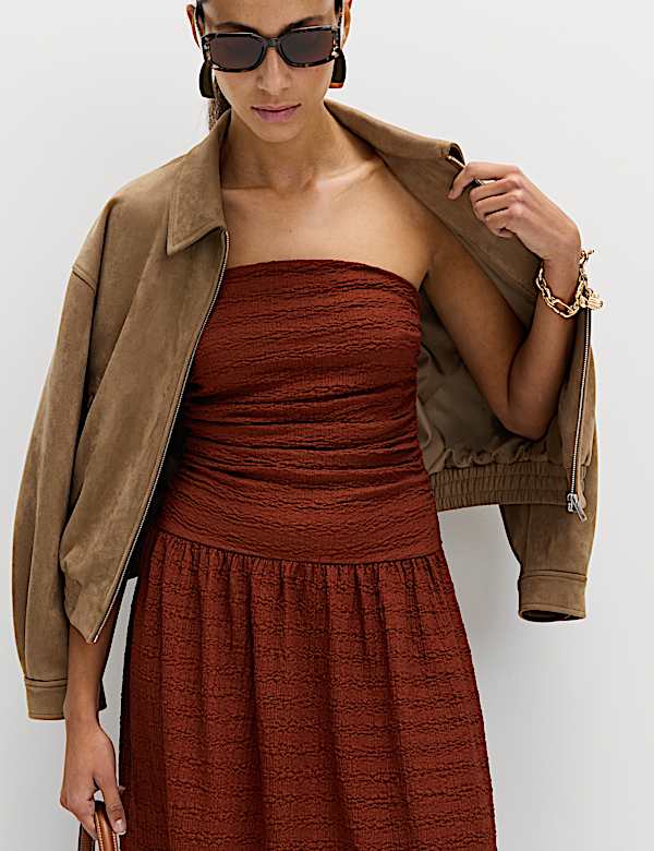 Textured Bandeau Midi Waisted Dress - DK