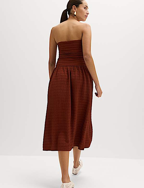 Textured Bandeau Midi Waisted Dress - DK