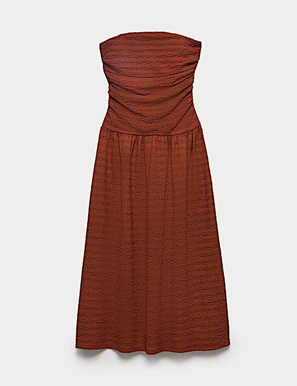 Textured Bandeau Midi Waisted Dress - DK