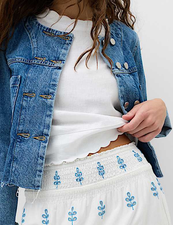 Pure Cotton Embroidered Midaxi Tiered Skirt - AT