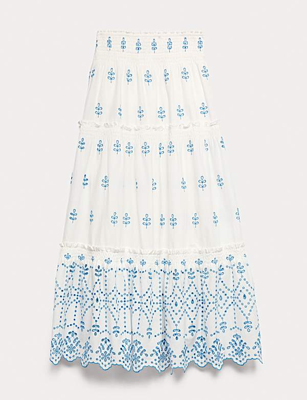 Pure Cotton Embroidered Midaxi Tiered Skirt