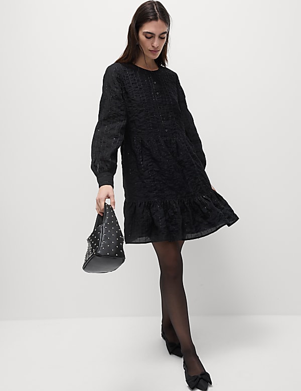 Marks Spencer Lyocell Rich Sequin Mini Waisted Dress Black 18 PET