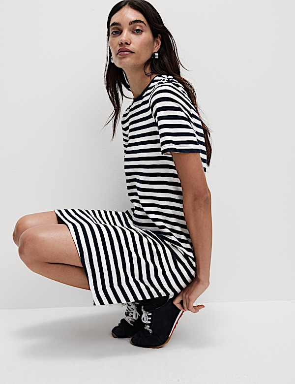 Pure Cotton Striped Mini T-Shirt Dress - AU