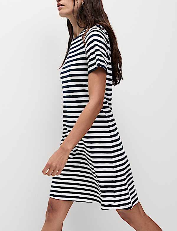 Pure Cotton Striped Mini T-Shirt Dress - NL