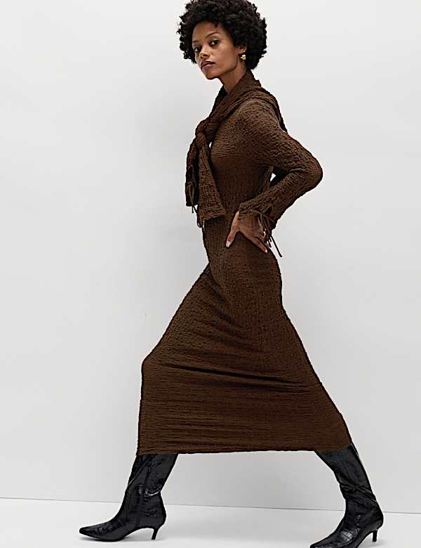 Cotton Rich Textured Midi Column Dress - DK