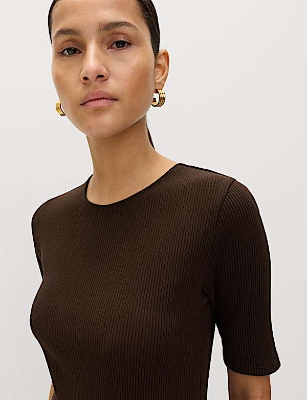 Jersey Ribbed Midi Drop Waist Dress - CA