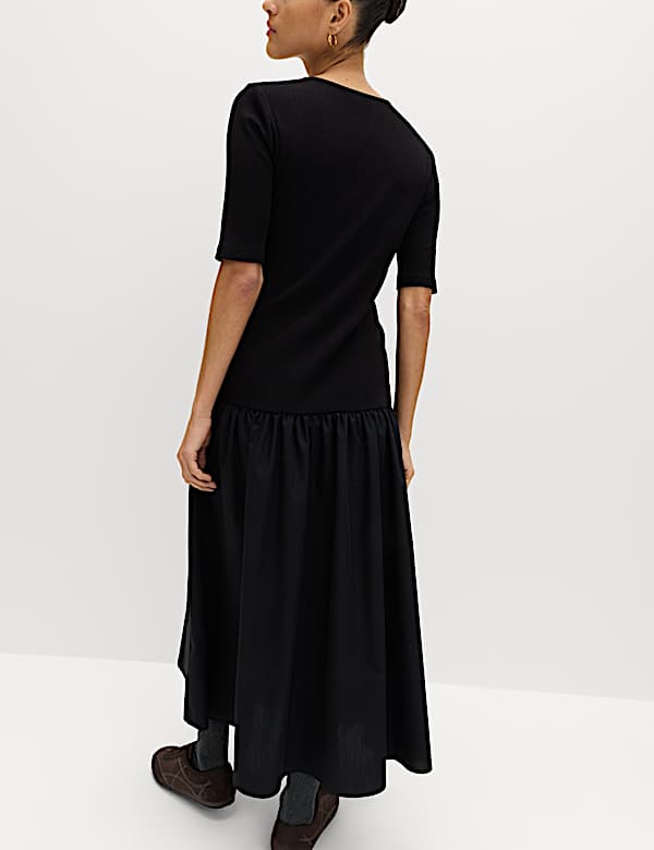 Jersey Ribbed Midi Drop Waist Dress - AT