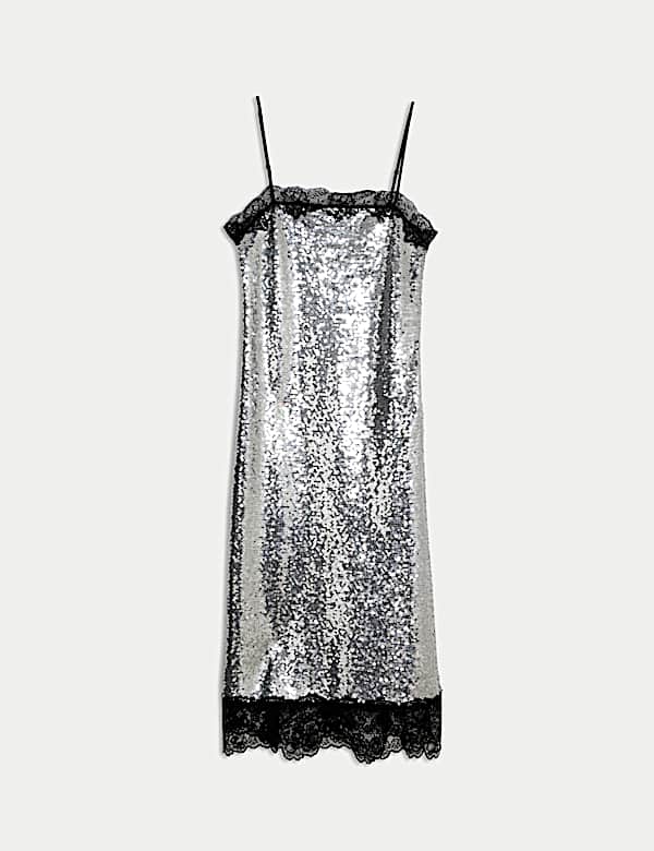 Sequin Square Neck Midi Slip Dress - HU