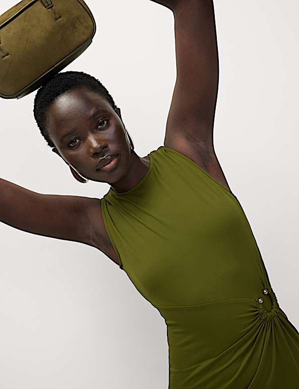 Jersey Round Neck Twist Front Dress