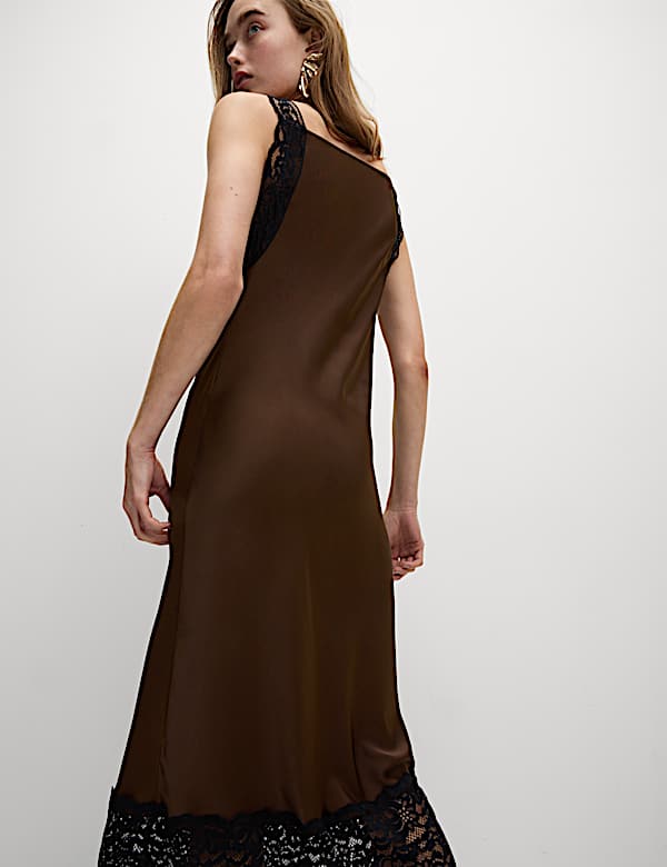 Satin Lace Square Neck Midaxi Slip Dress - US