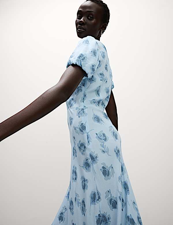 Floral Round Neck Midaxi Tea Dress - ES