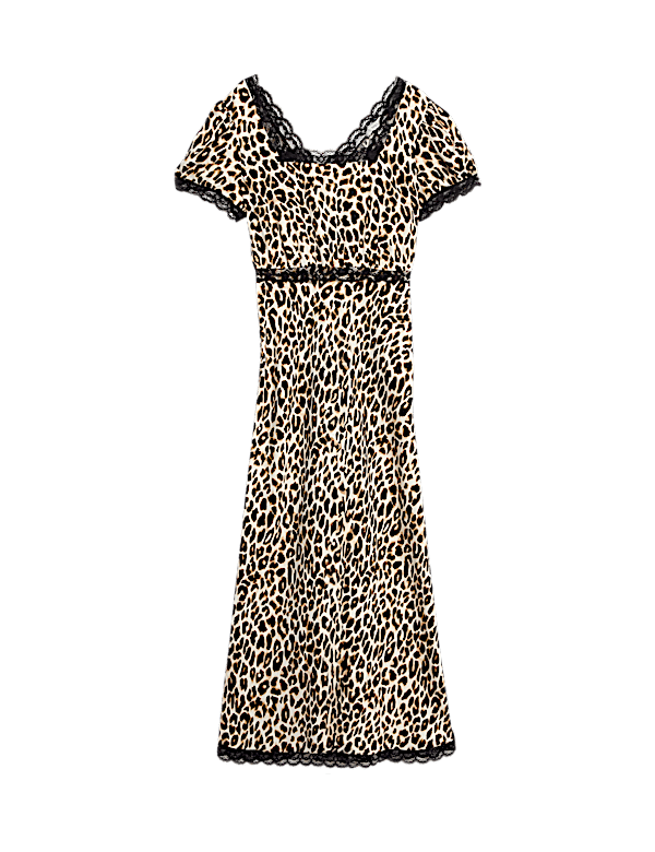 Lyocell Blend Leopard Print Square Neck Midaxi Tea Dress