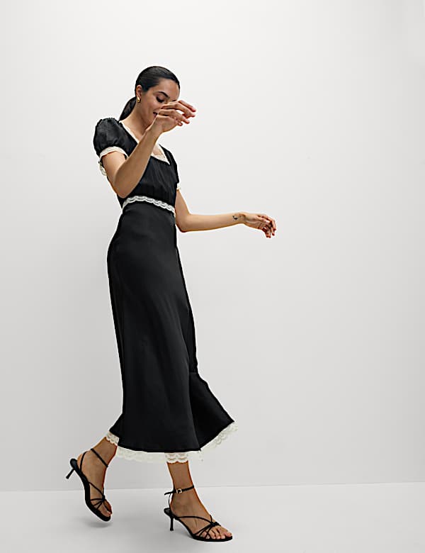 Lyocell Blend Leopard Print Square Neck Midaxi Tea Dress