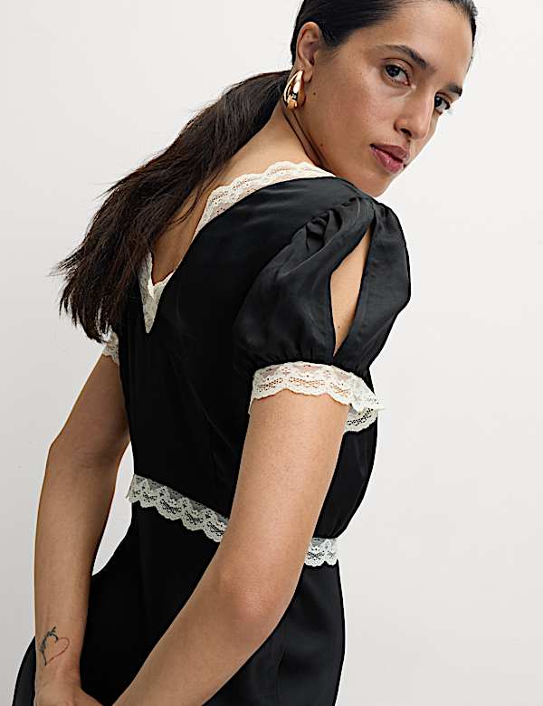 Vestido de tarde maxi a media pierna de lyocell con escote cuadrado y estampado de leopardo - ES