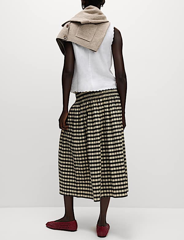 Cotton Blend Checked Midaxi A Line Skirt - LV