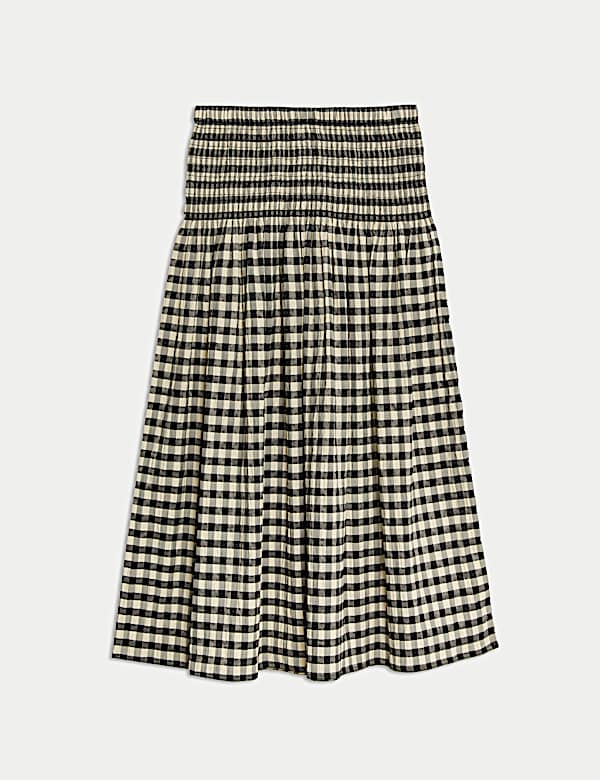 Cotton Blend Checked Midaxi A Line Skirt - LV