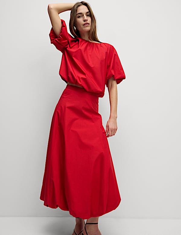 Rok Midi Hem Gelembung Katun Murni - ID