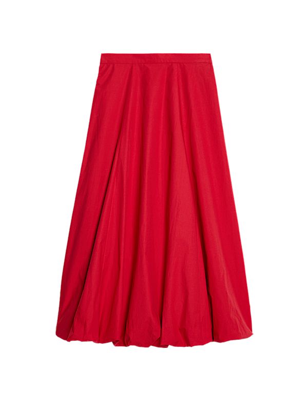 Pure Cotton Bubble Hem Midi Skirt