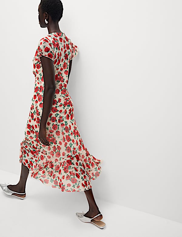 Chiffon Floral V-Neck Angel Sleeve Midaxi Tea Dress