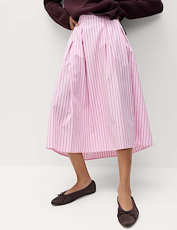 Pure Cotton Striped Midi Circle Skirt - US