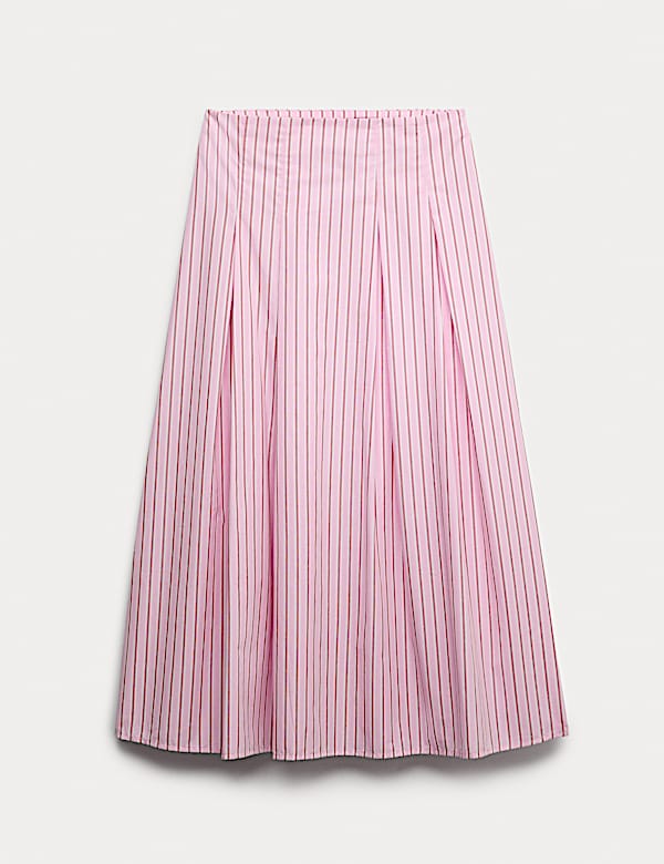 Pure Cotton Striped Midi Circle Skirt - US