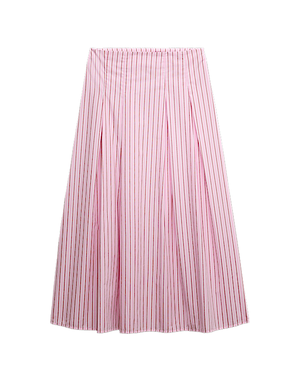 Pure Cotton Striped Midi Circle Skirt