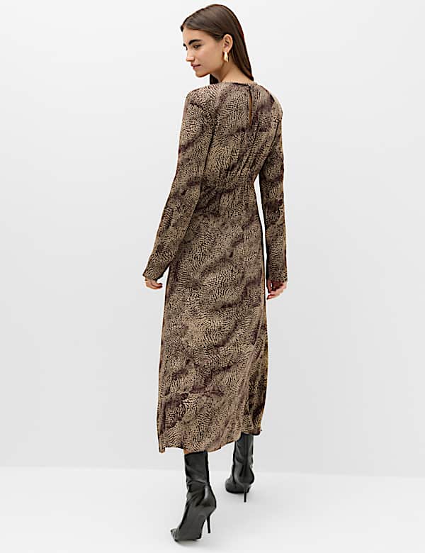 Animal Print Ruched Midi Column Dress - UA