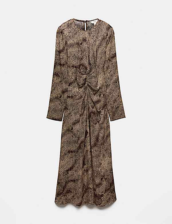 Animal Print Ruched Midi Column Dress - UA