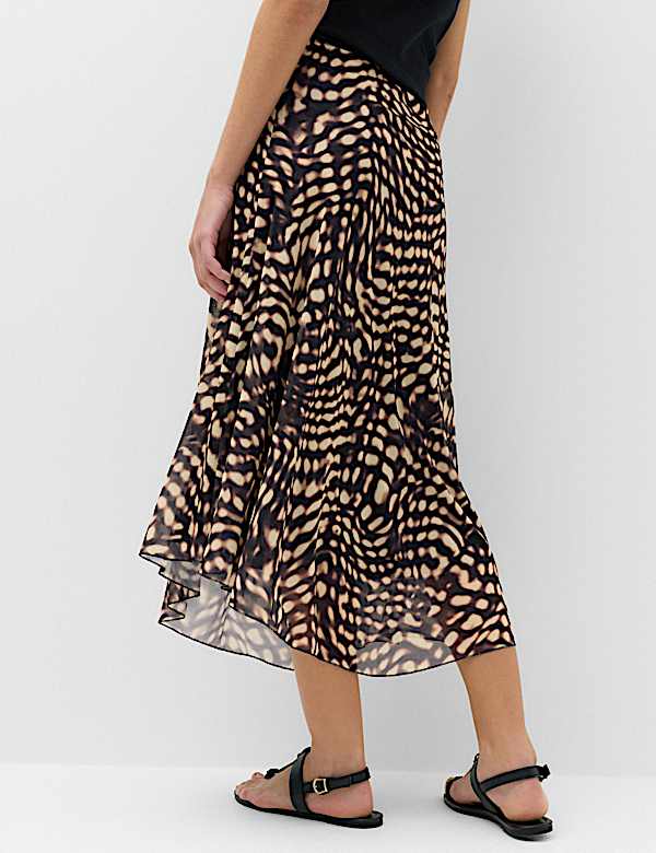 Mesh Animal Print Midi Asymmetric Skirt - BE
