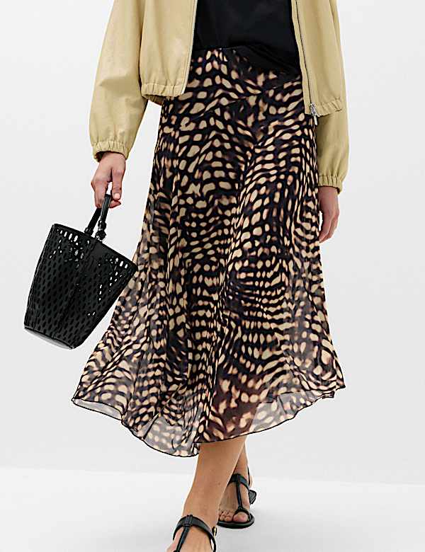 Mesh Animal Print Midi Asymmetric Skirt - BE