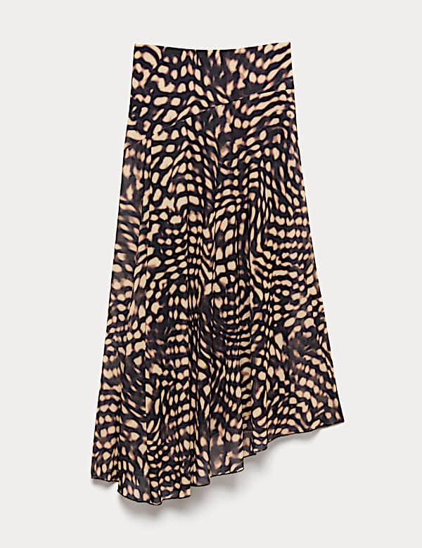 Mesh Animal Print Midi Asymmetric Skirt - BE