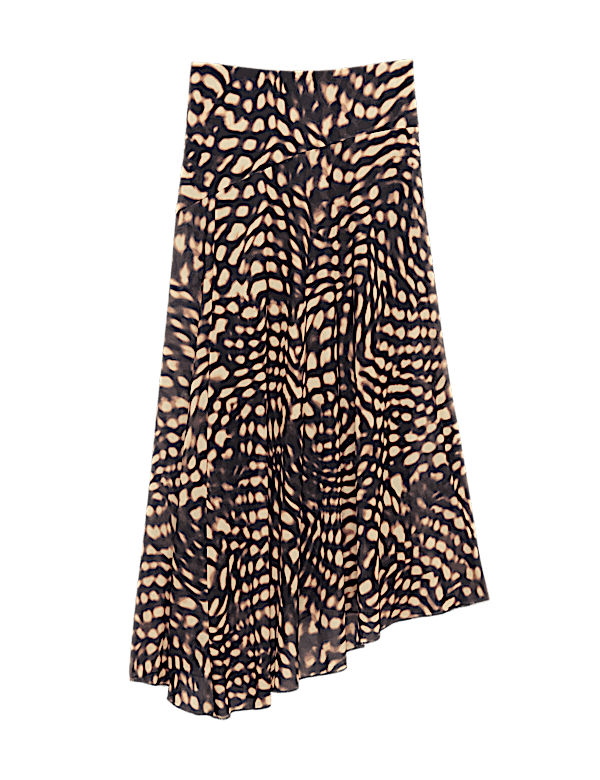 Mesh Animal Print Midi Asymmetric Skirt