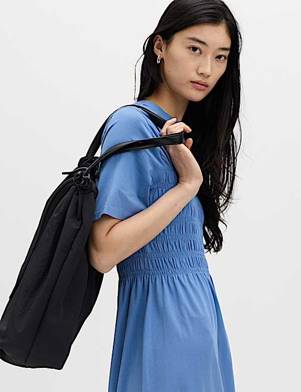 Cotton Rich Shirred Midi T-Shirt Dress - FR