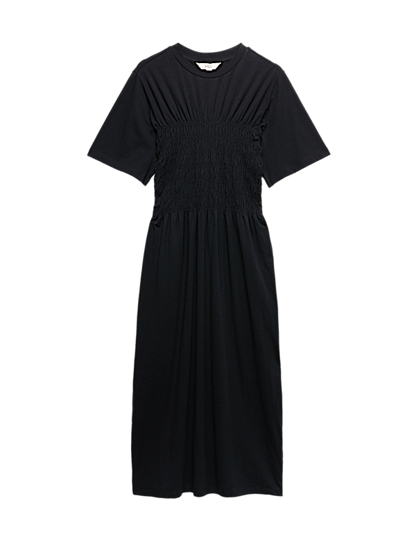 Cotton Rich Shirred Midi T-Shirt Dress