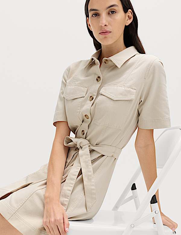 שמלת ג'ינס מיני עם כיסים וכפתורים לכל האורך - IL