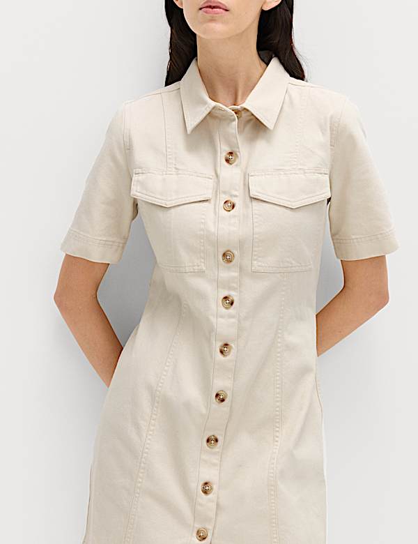 שמלת ג'ינס מיני עם כיסים וכפתורים לכל האורך - IL