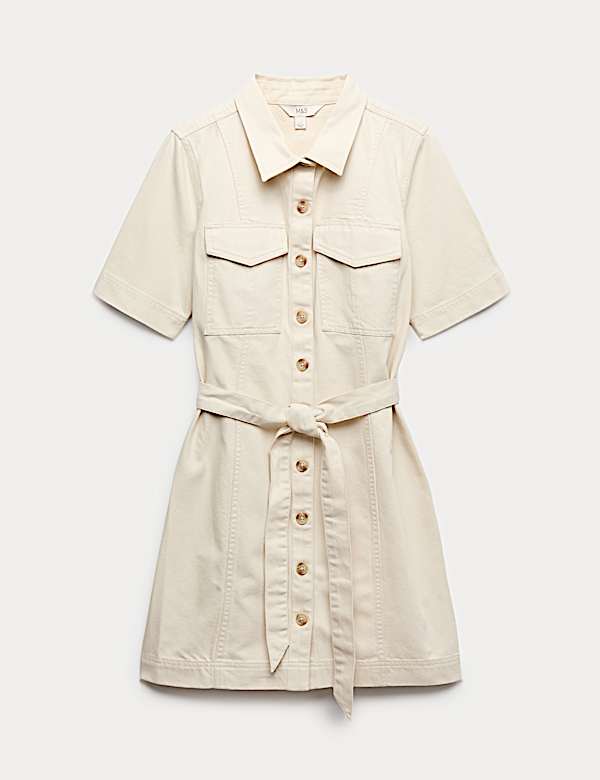 שמלת ג'ינס מיני עם כיסים וכפתורים לכל האורך - IL