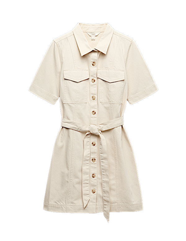 Denim Button Through Mini Utility Dress