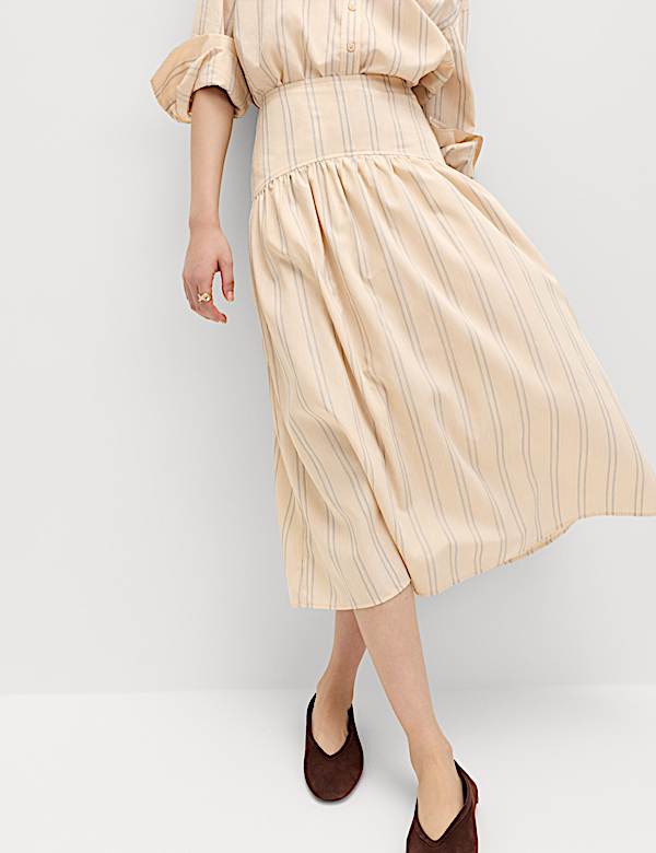 Striped Midaxi Circle Skirt With Cotton