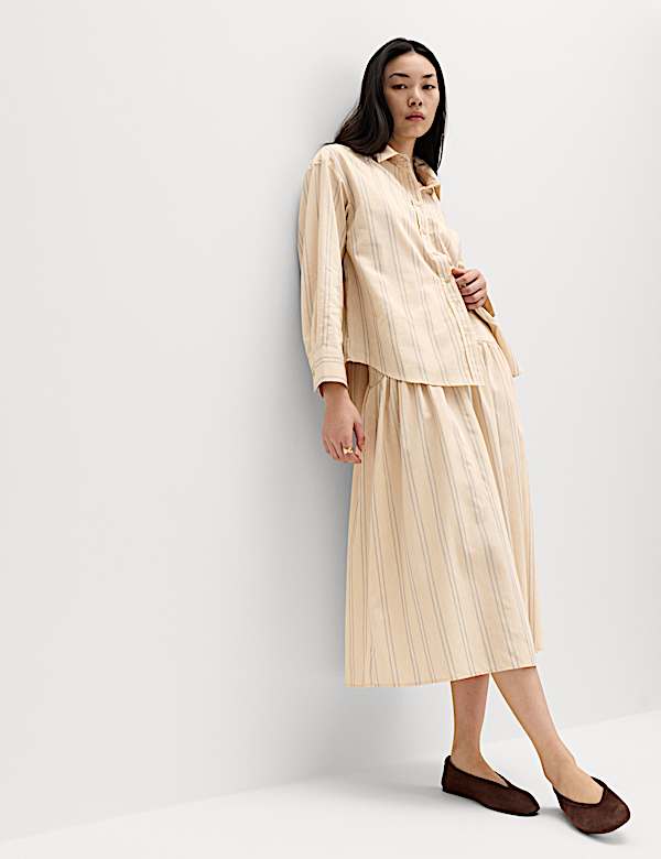 Jupe &agrave; godets midaxi en coton &agrave; rayures - CH