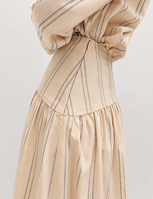 Jupe &agrave; godets midaxi en coton &agrave; rayures - CH