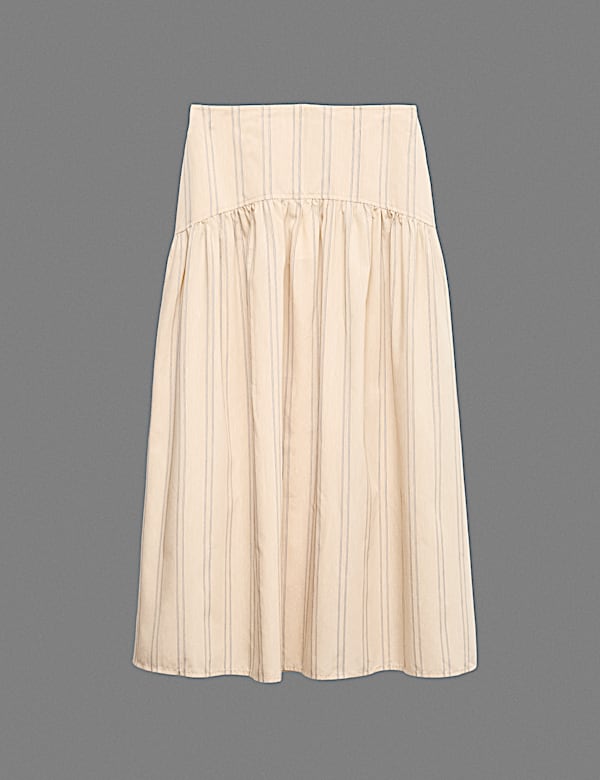 Striped Midaxi Circle Skirt With Cotton