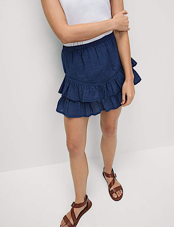 חצאית מיני רקומה מכותנה טהורה - IL