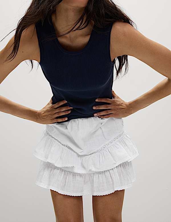 Pure Cotton Embroidered Mini Skirt - AT