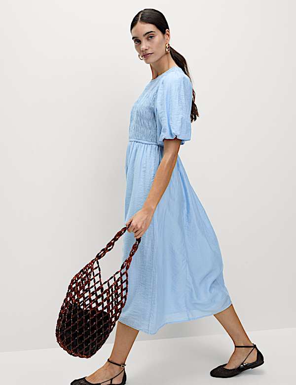 Lyocell Rich Textured Midi Waisted Dress - TW