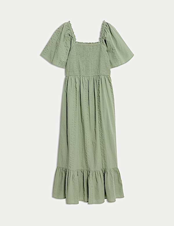 Pure Cotton Shirred Midaxi Waisted Dress - NL
