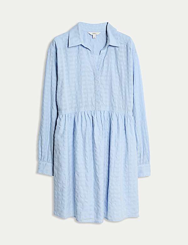 Pure Cotton Textured Mini Waisted Dress - LU