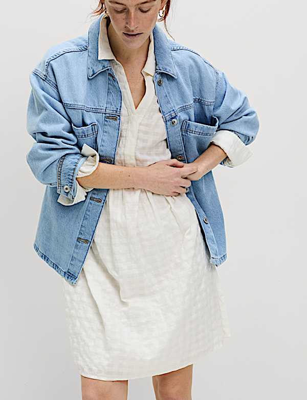 Pure Cotton Textured Mini Waisted Dress
