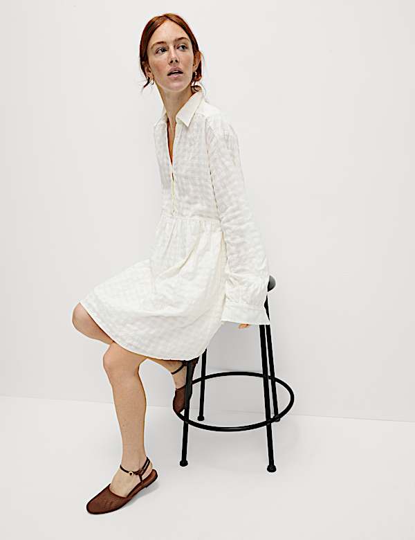 Pure Cotton Textured Mini Waisted Dress